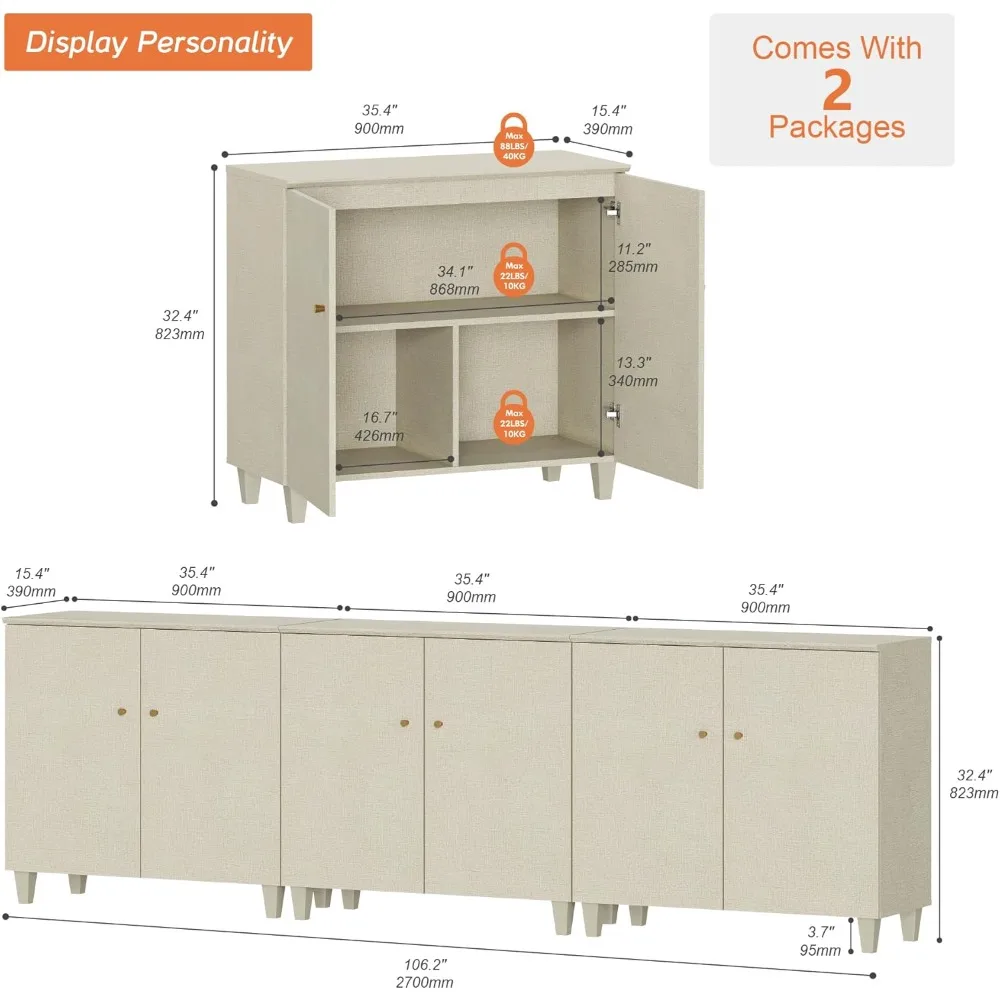 TV Stand Cabinets for 85+ Inches TVs, 3-in-1 Wood Entertainment Center with Doors and 9 Compartments, 106