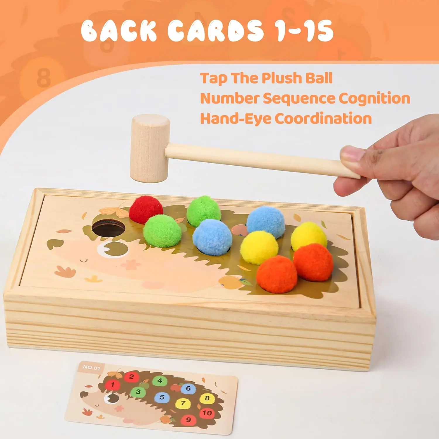 Hérisson Montessori frappant la musique, outils pédagogiques pour l'éducation de la petite enfance, puzzle assorti, jouets à perles à clip