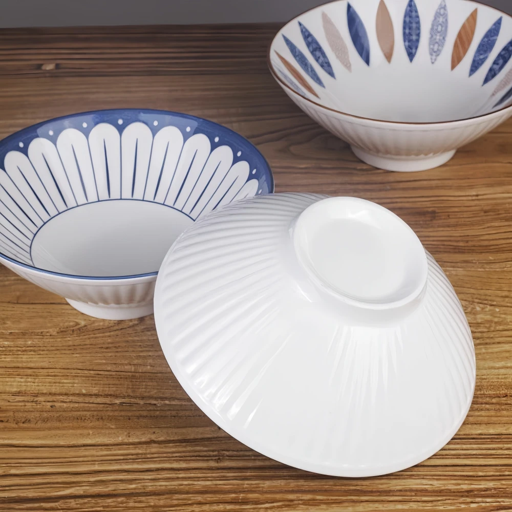 Japanese Bucket Bowl Household Premium Sense Ramen Bowl 8 Inch Large Threaded Soup Bowl Ceramic Noodle Bowl Special Large Bowl