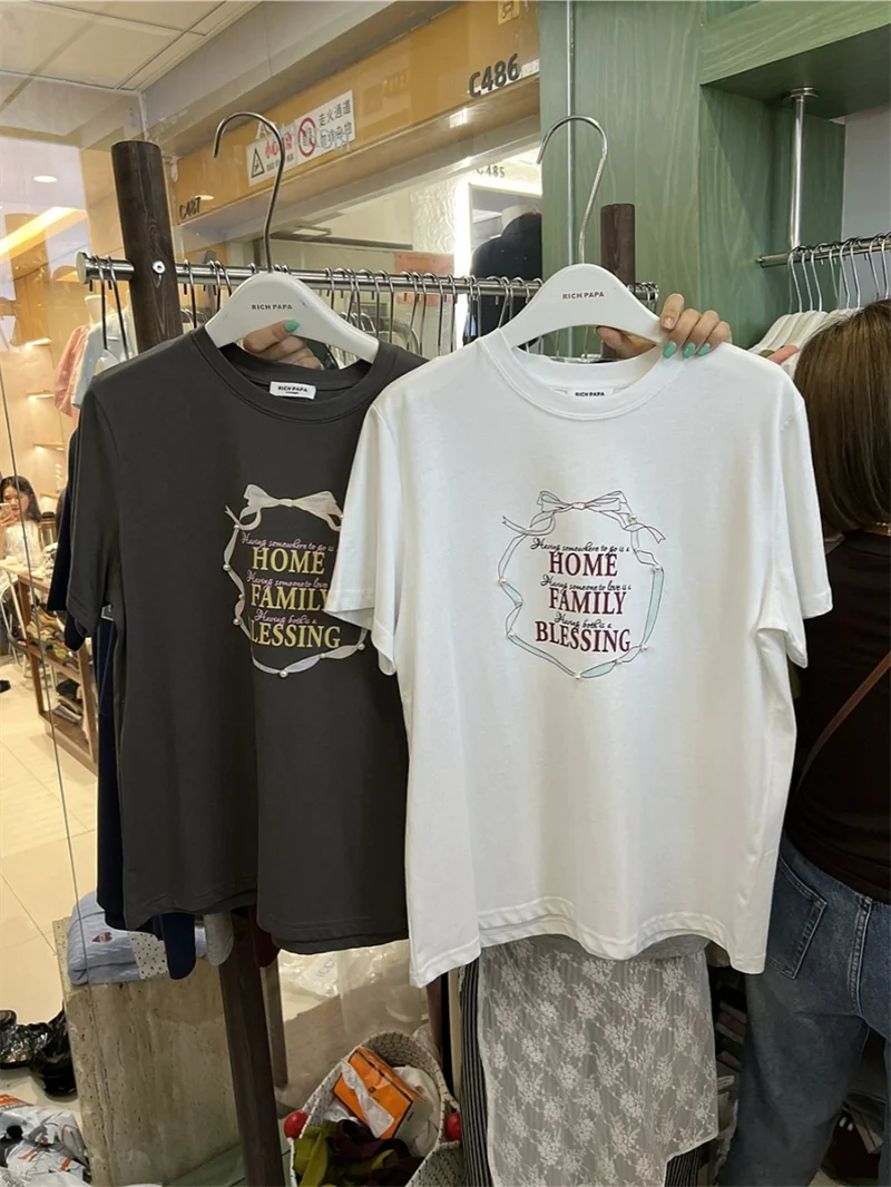 

Retro American Summer New Korean Version Letter Print Fashion Casual Loose Short Sleeve Women's T-shirt All-Match Trendy Top