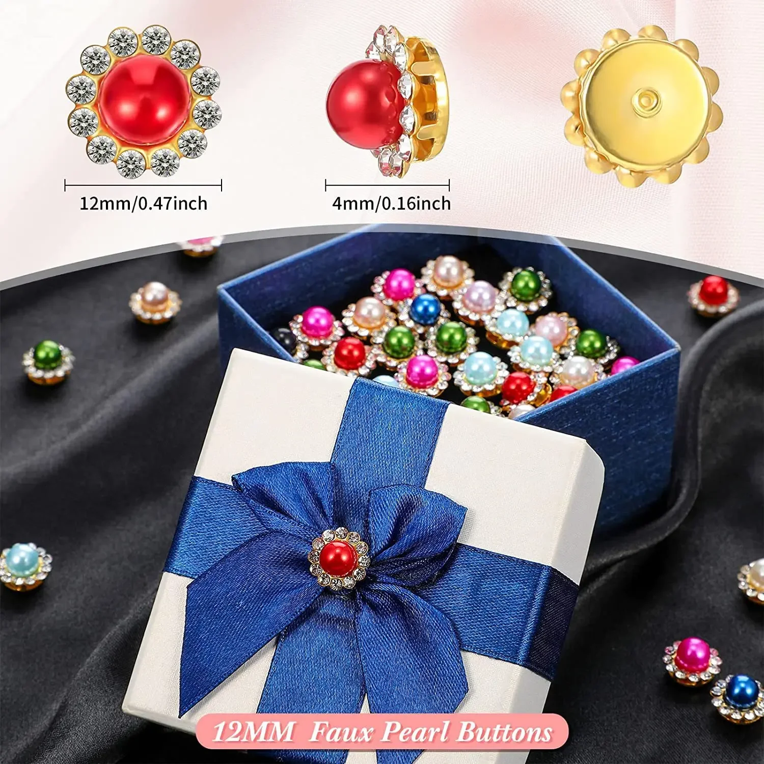 1000pcs Sunflower Diamond Imitation Pearl Bow DIY flower hair dress double button sewing accessories