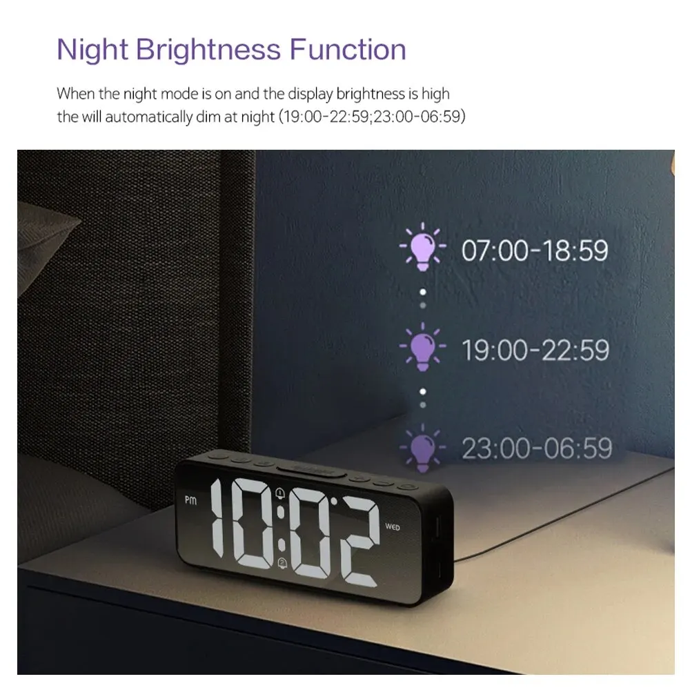 Large Digital Alarm Clock Battery Plug-in Dual-purpose Alarm Clock Type-c Interface Indoor Clock Safe and Energing