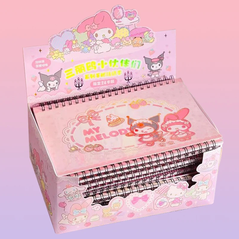 24pcs Sanrio Stickers Coil Book Kawaii Kuromi Melody Transparent Paper Handbook Sticker Material Stationery wholesale Kids Toys