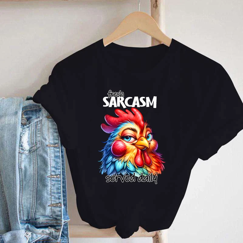 Hot Chicken Fresh Sarcasm Served Daily Letter Printing T-Shirt Men Women Fashion Short Sleeve Street Casual Personality Summer T