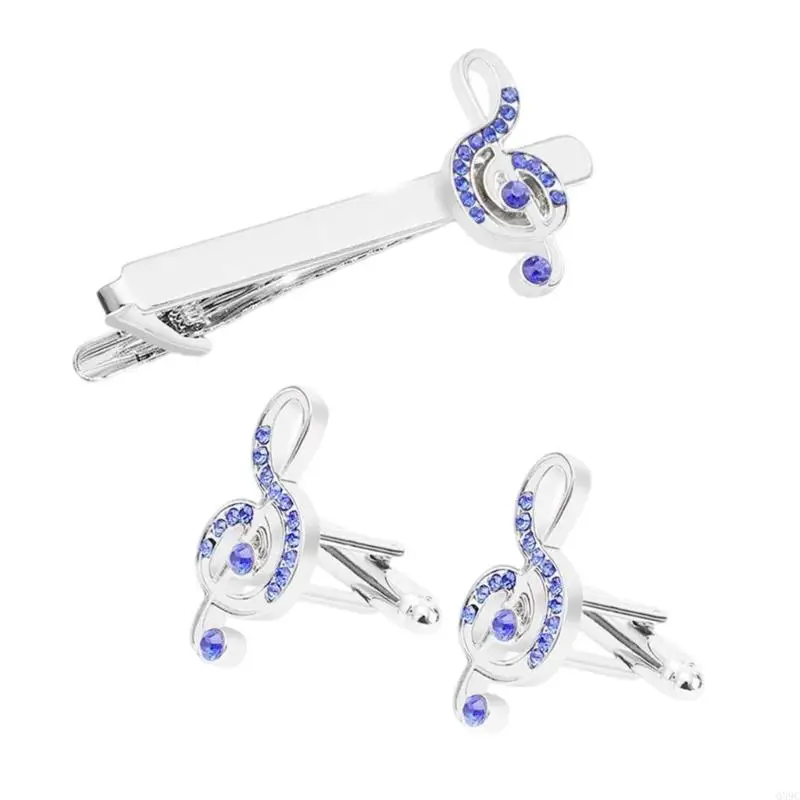 

Q39C Musical Note Tie Clip Suit Cufflinks Business Tie Clip Rhinestones Necktie Clip