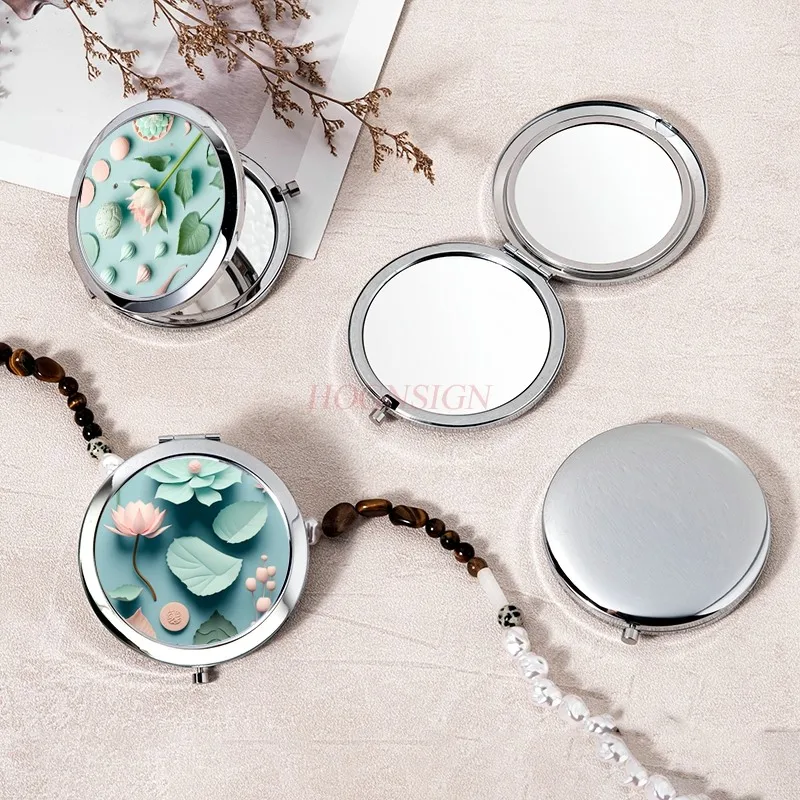 Espejo pequeño de tulipán, espejo de maquillaje plegable circular, espejo circular de doble cara, espejo pequeño portátil