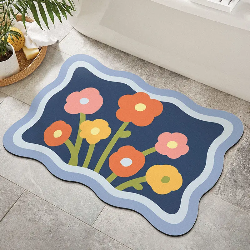 Sweet Flower Diatom Mud Carpet Design Printing Fast Dry Absorbent Bathroom Mat Non-slip Home Bathroom Bath Mat Foot PadDoor Mat