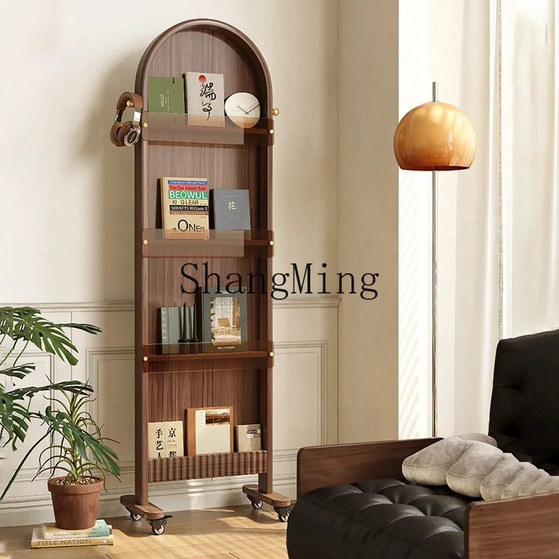 

SM solid wood mirror floor-to-ceiling family bedroom rotatable mobile accessories mirror full body storage magazine rack