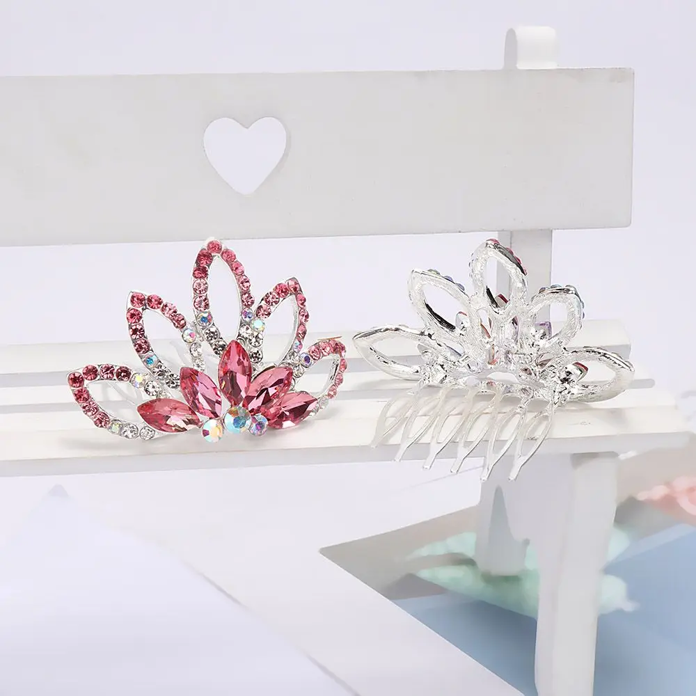 Mini Cute Flower Crystal Rhinestone Princess Crown Hair Comb Birthday Party Tiaras for Girls Hair Jewelry Accessories