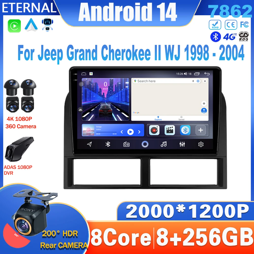 

Автомагнитола на Android 14 для Jeep Grand Cherokee II WJ 1998-2004, мультимедийный видеоплеер с навигацией, 4G, Wi-Fi, Carplay, CarPlay, авто