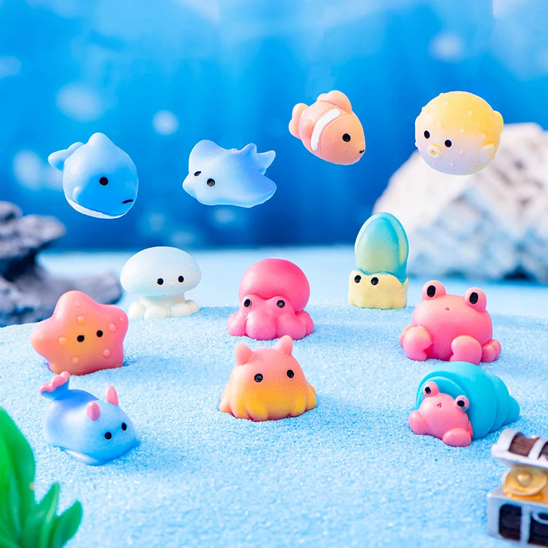 Creative Resin Ocean Animals Dolphins Qctopuses Jellyfish Figurine Landscape Ornaments Home Decorations Aquarium Fish Tank