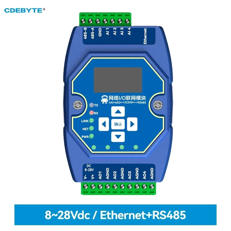 EBYTE ME31-XAXA0404 DC 8-28V Modbus TCP/RTU I/O Networking Module 4AI+4AO 0-20mA/4-20mA RJ45 RS485   Modbus Gateway OLED Display