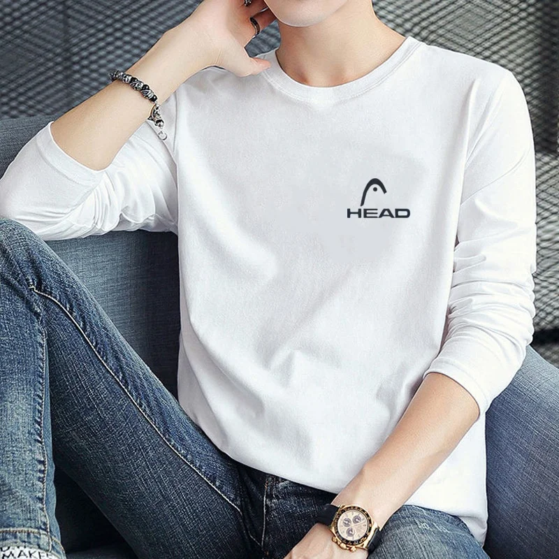 2024 HEAD Brand New Men\'s T-Shirts Long Sleeve Slim Men T-Shirt Young Man Pure Color Tops Tees Shirt O-Neck For Male Boys Tshirt