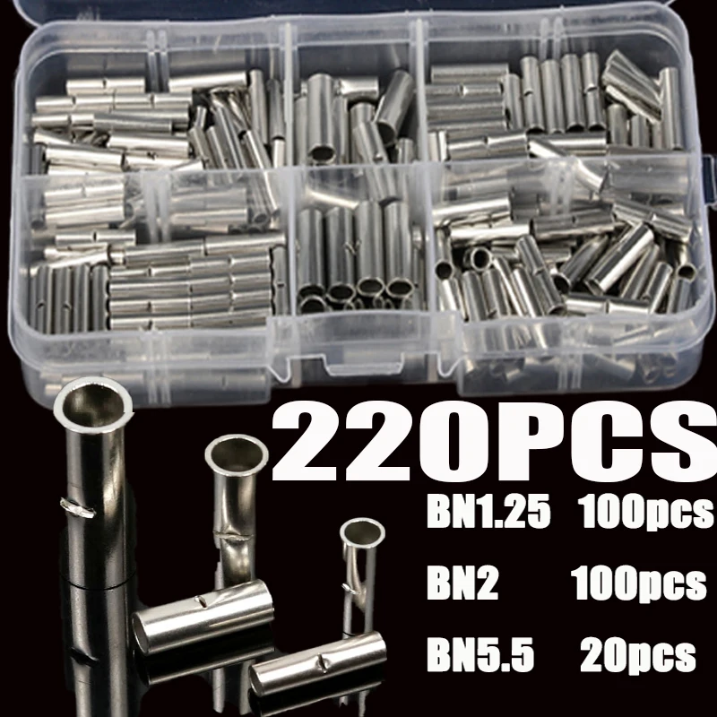 220pcs Copper Tinned Splice Crimp Terminal Sleeve Butt Pipe Wire Connector Tools Bare Terminals Crimping Connectors AWG 22-10