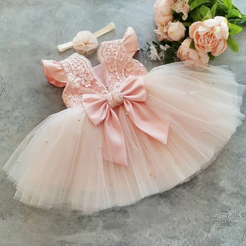 Baby Girl Lace Dresses Infant Flower Wedding Dress Elegant Princess Party Tutu Toddler Kid Birthday Baptism Formal Gala Clothing