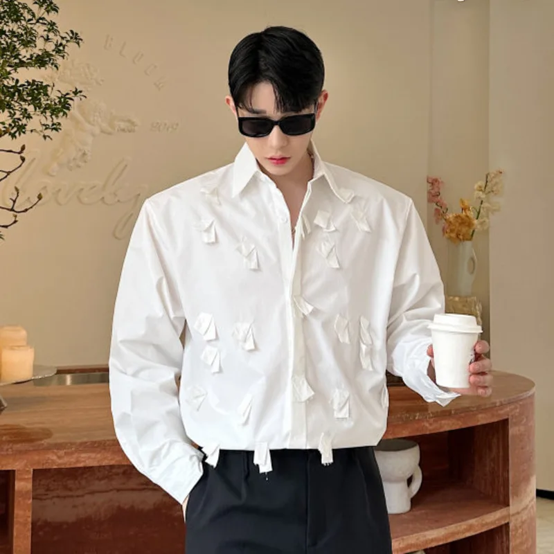 WVGA Spring Autumn New Men French Fashion Heavy Handmade Floral Trendy Long Sleeve Shirt Niche Korean Style High-end Tops W17398