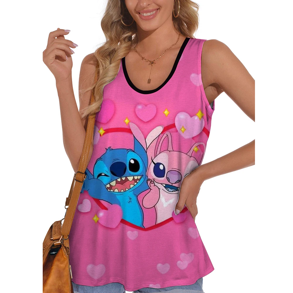 

Women Minnie Cute Lilo & Stitch Print Summer Vest Tank Tops Sleeveless Crew Neck Casual Streetwear Loose Camisole Girls Clothes