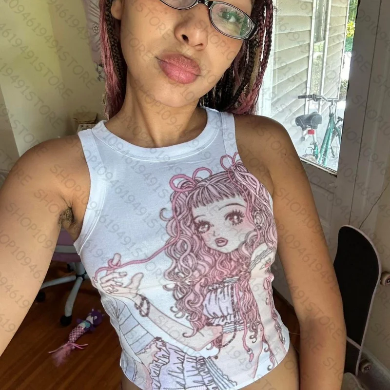 Top mujer Tanks & Camis Tops Print Crop Top Kleidung Grunge Korsett Streetwear Baby Tank kleidung Shoujo Mädchen Stil Y2k Kleidung