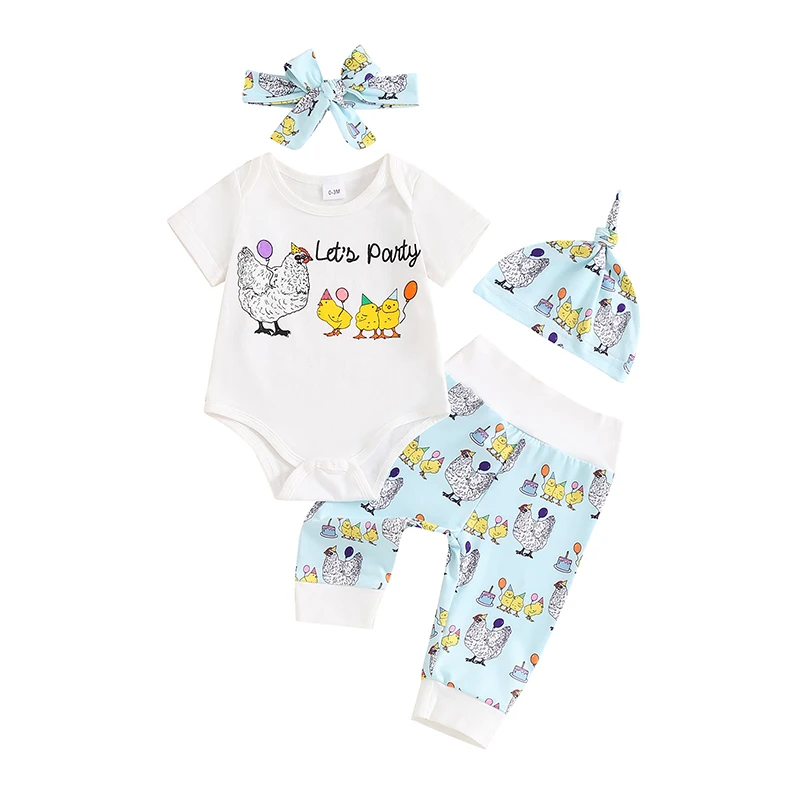 

Farm Outfit Baby Boy Girl Clothes Cartoon Bodysuit Tops Chick Print Pants Infant Toddler Summer Fall Outfit