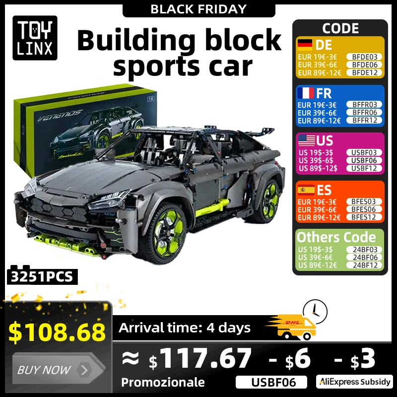 3251PCS Technical Antique Car Module MOC High Performance Famous Car Brick Toys Helloween Gift for Children Teens and Adults