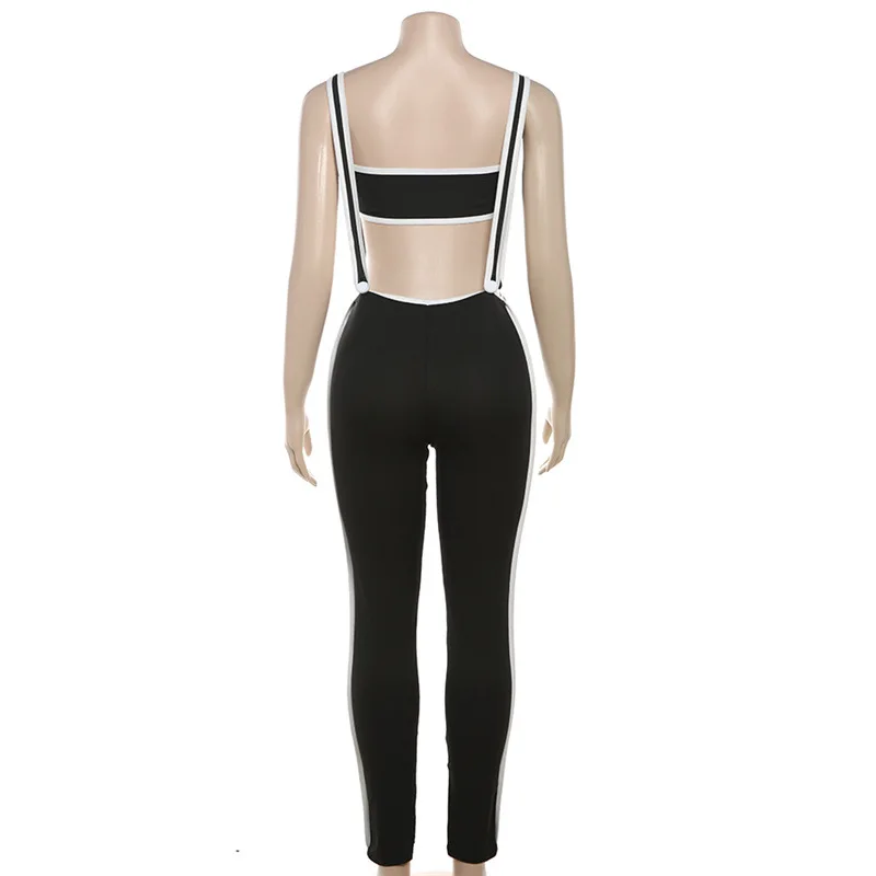 Chándal acanalado de retazos de Color para mujer, conjunto informal de 2 piezas, Tops cortos de tubo + Pantalones de cintura alta con tirantes finos, ropa de calle de verano