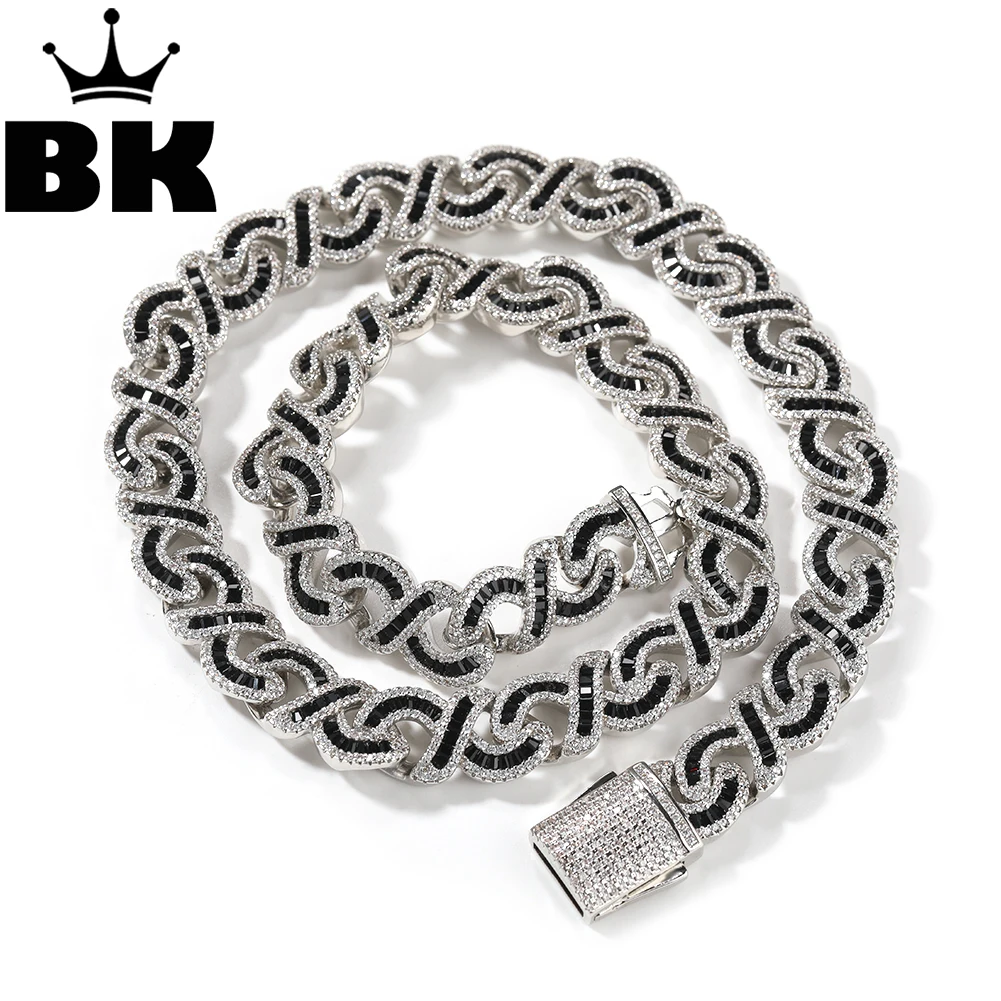 

12mm Infinity Link Chain Necklace Two Tone Color Iced Out Baguette CZ Hip Hop Rapper Jewelry Silver Black Miami Cuban Bracelet