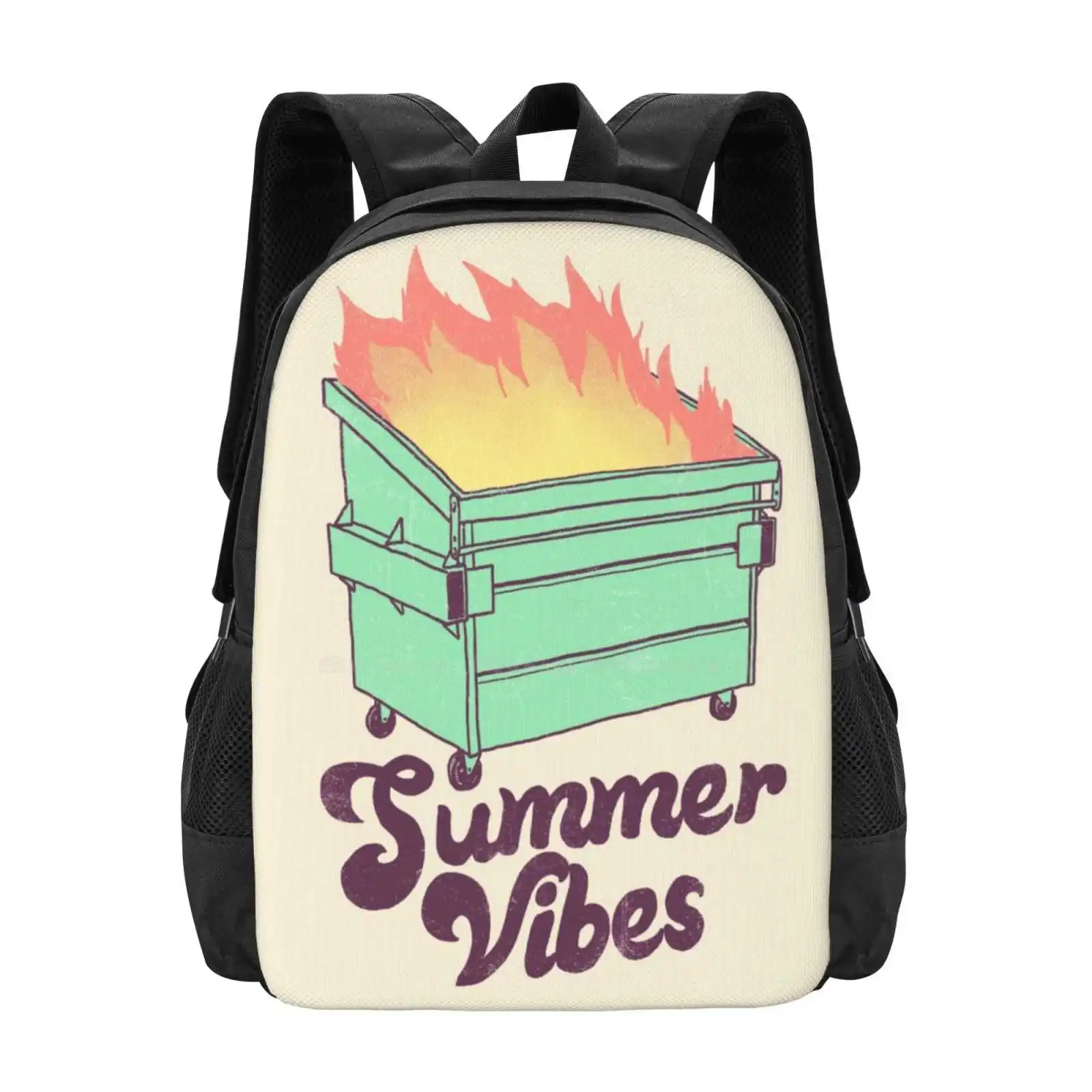 Summer Vibes Hot Sale Schoolbag Backpack Fashion Bags Hot Summer Vacation Vibes Hipster Fire Trash Garbage Dumpster Heatwave