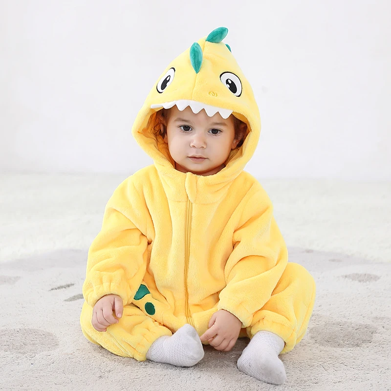 Kigurumis Dinosaur Newborn Baby Clothes Pajamas Boy Girl Romper Infant Winter Warm Animal Cosplay Costume Outfit Hooded Overalls