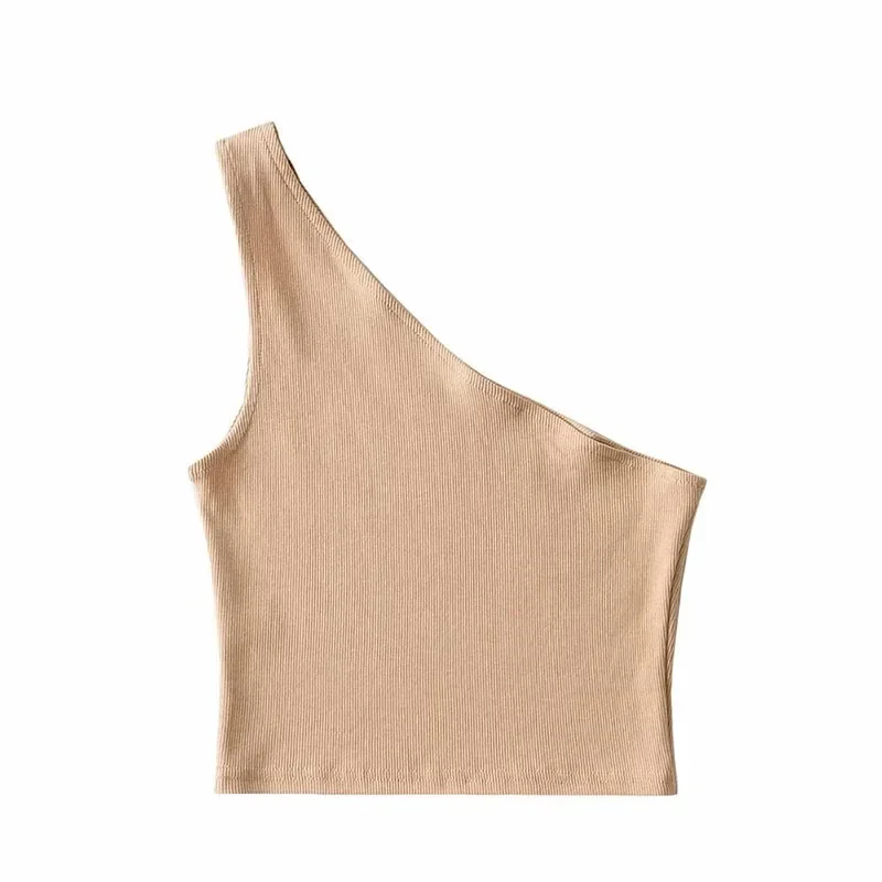 One Shoulder Cropped Tanks Top Women Summer Sleeveless Tanks Camis Sexy Oblique Collar Elastic Corset Slim Crop Tops Tube Lady image 6