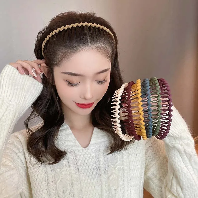 

Solid Color Wave Hairbands For Women Trendy Toothed Non-slip Hair Combs Hair Accessories Girl Face Wash Sports Headbands