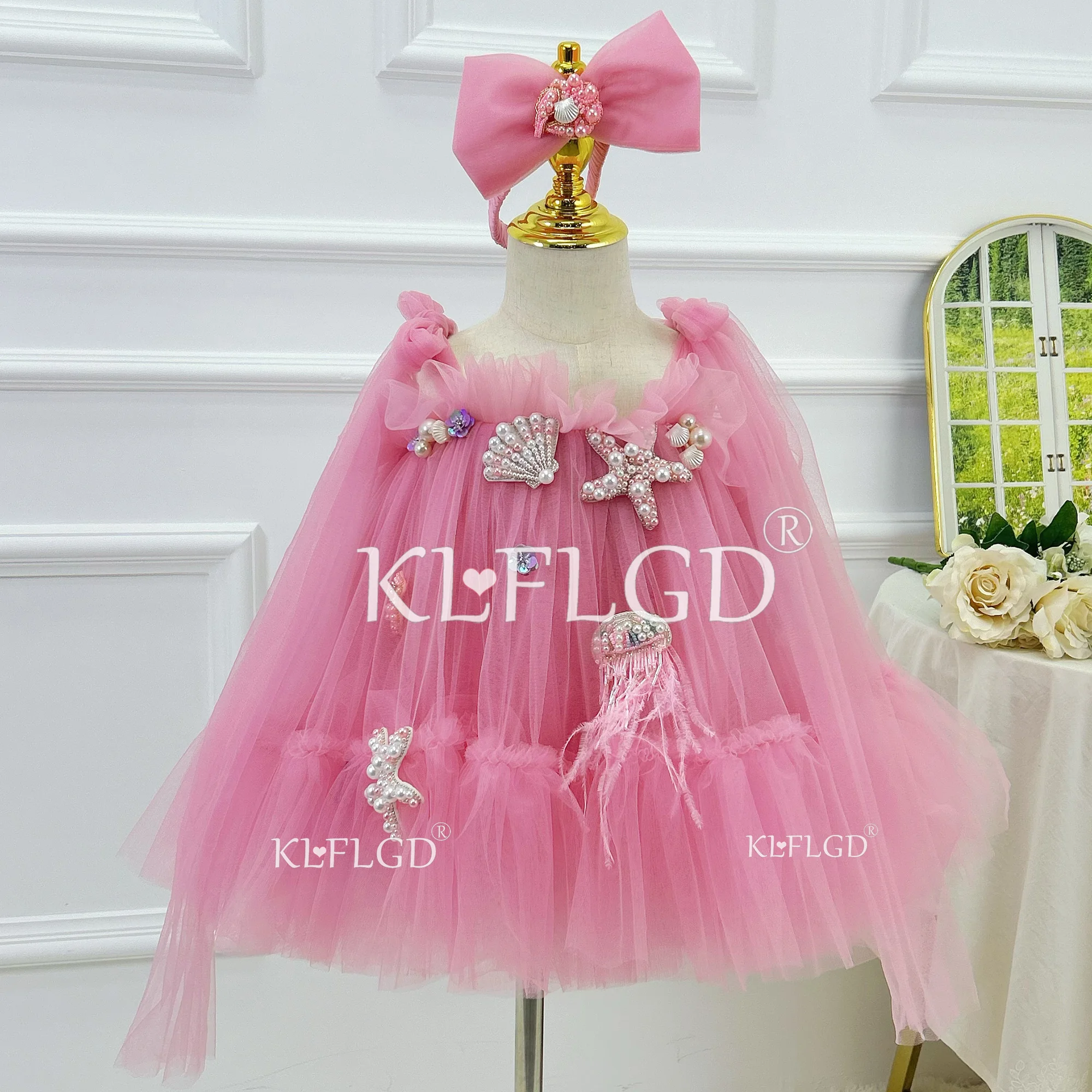 KLGFLD Toddler baby girl birthday party dress big bow beauty pageant dress exquisite and elegant ball dress