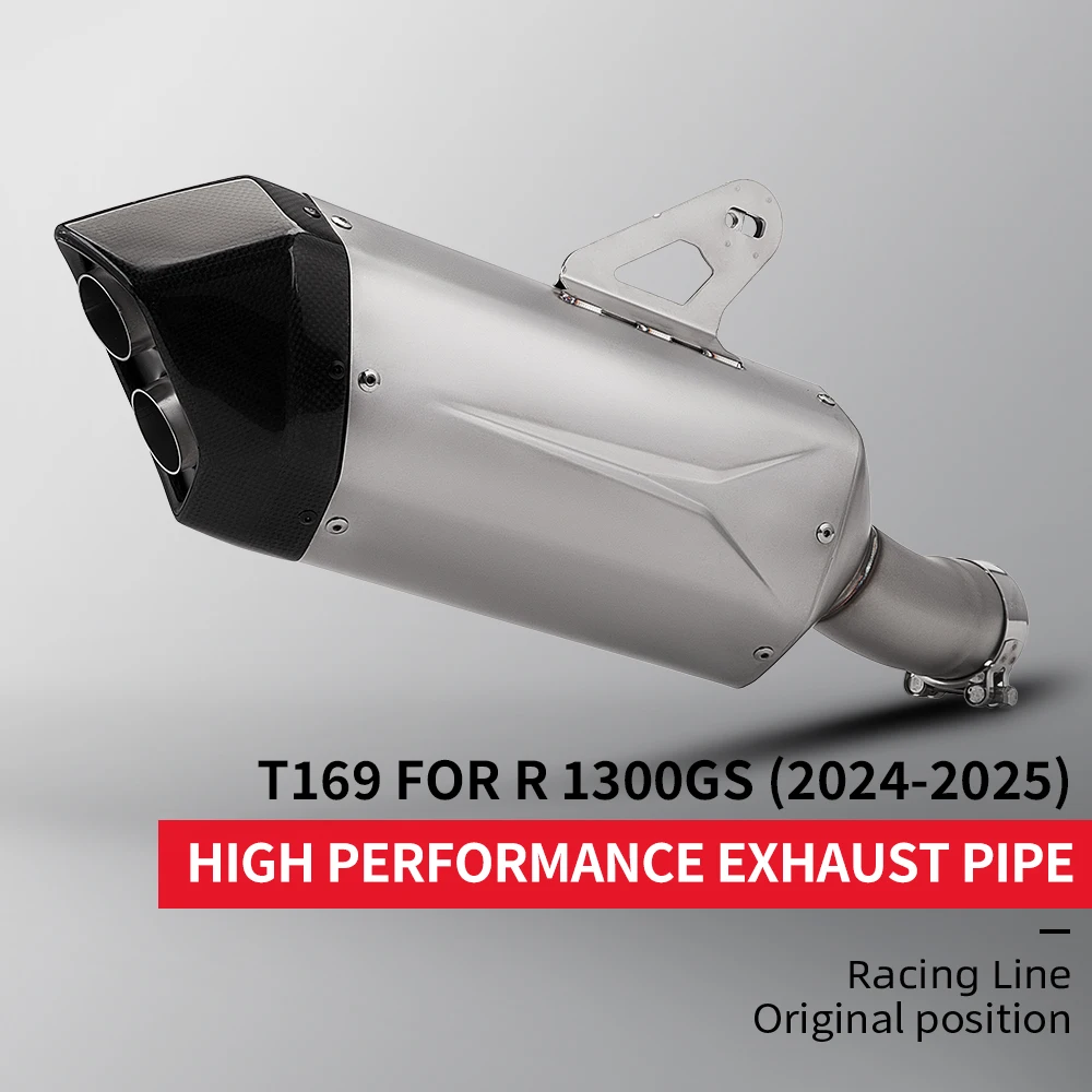 

For R1300GS R1300 GS 1300 2024 2025 Motorcycle Exhaust Carbon Fiber Section Slip-On Double Hole Muffler Mid Link Pipe