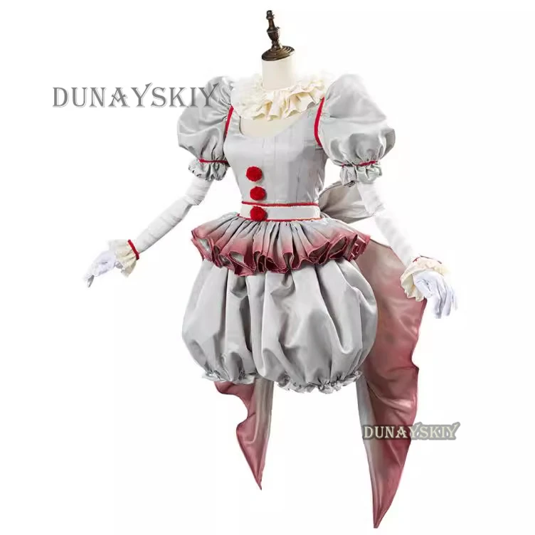 Palhaço Pennywise Cosplay Fantasia para Mulheres, Roupa de Halloween, Horror, Lolita, Vestir, Fantasia, Carnaval, Festa, Conjunto completo, Filme