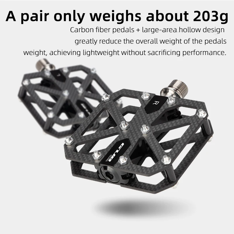 GUB Ultralight Carbon Fiber Pedal 3 Bearings Safety Anti-slip Aluminum Alloy Axle Sleeve Mountain Road Cycling Pedals Only 203g