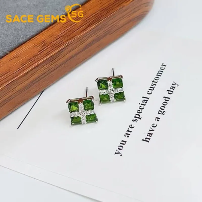 

SACE GEMS Fashion Jewelry Earrings for Women 925 Sterling Silver 3MM Natural Diopside Stud Earrings Wedding Party Fine Jewelry