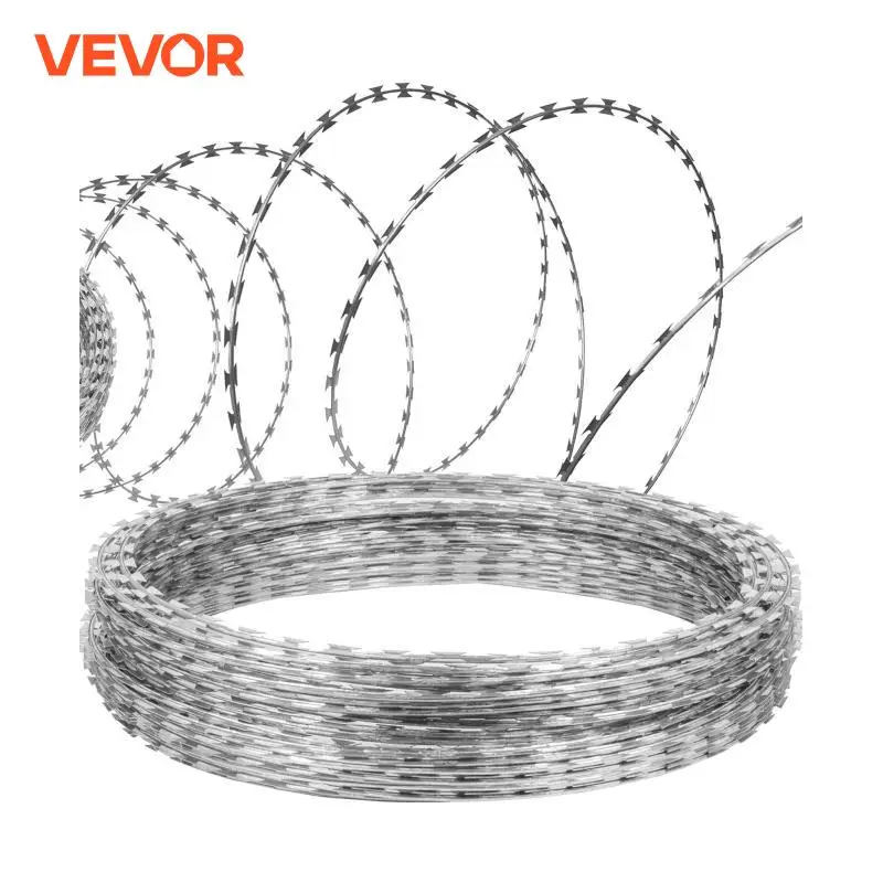 VEVOR BTO-22 Clipped Wire Concertina NATO Razor Wire Galvanized Steel 328/492ft 2 Coils  Wire Operation Desert  Outdoor Barrier