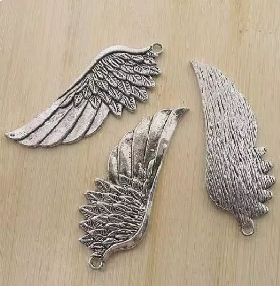 Abalorio de diseño de ala de plata envejecida, 2 piezas, 22,2x57,5mm, HWG494, para fabricación de joyas