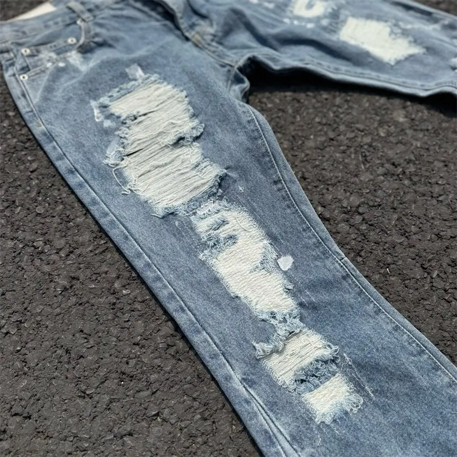 Gallery Dept Splash Ink Destruction Patch Splicing Ripped Street Hip Hop Micro-Flared Jeans