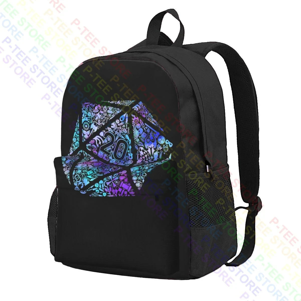 Colorful Mosaic D20 Dnd Dungeon Dragon Large Capacity Backpack Vintage Portable Sports Style Outdoor Running