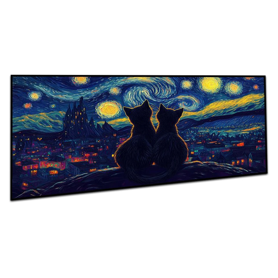 

Diamond Painting New Arrivals Cat Cartoon Full Drill Mosaic Starry Night Scenery Handmade For Home Decoration