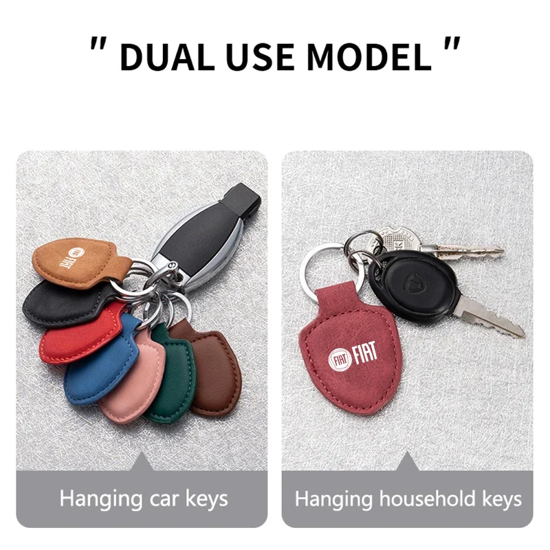 Car Leather Keychain Shield Styling Emblem Key Ring For Fiat 500 Panda Cronos Argo Punto Tipo Doblo Abarth Bravo Stilo Pondo Uno