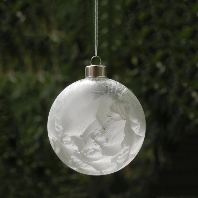 

16pcs/pack Diameter=8cm White Feather Drawing Glass Globe Home Decoration Christmas Day Hanging Ball Pendant Festival Ornament