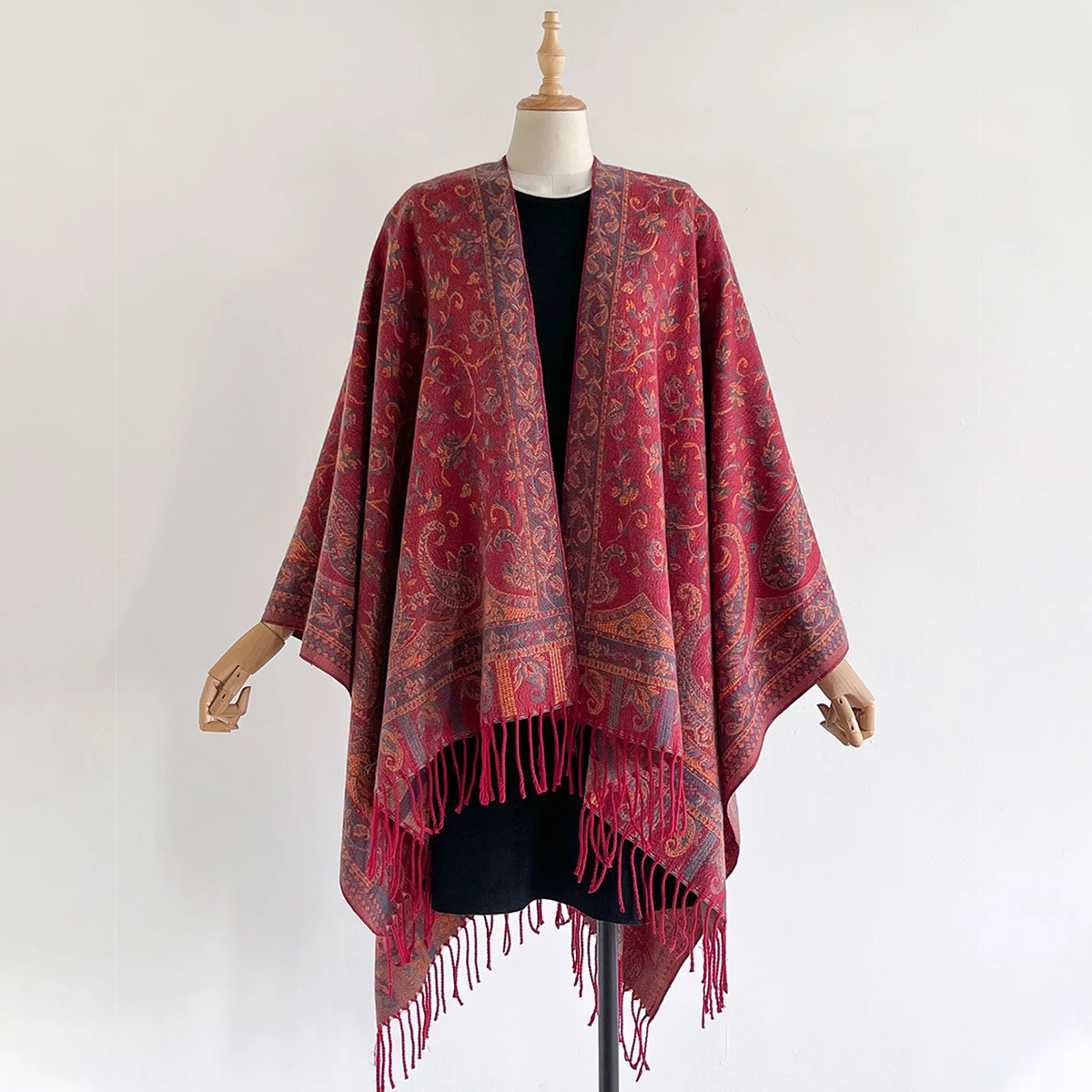 

New Winter Women Poncho Warm Slit Large Shawl Double Sided Paisley Print Thickening Blanket Luxury Scarf Female Cloak Pashmina