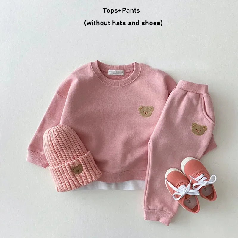 Conjuntos de ropa para bebé pequeño, sudadera con Oso de dibujos animados y pantalones, trajes de 2 piezas, trajes de otoño para niños, regalo de