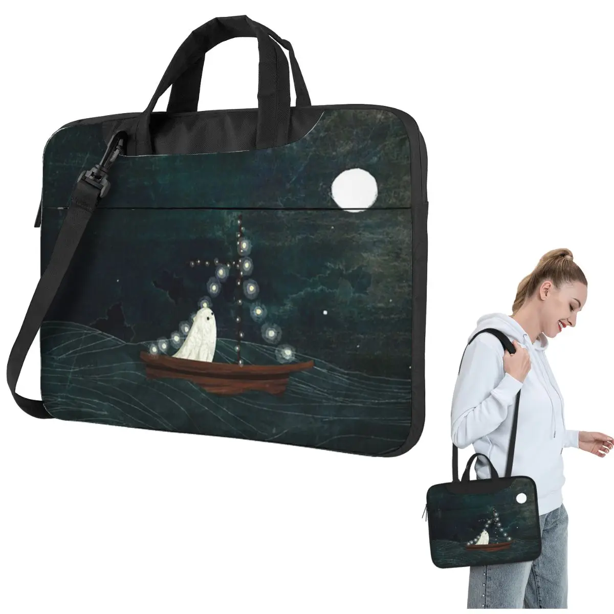 

Ghost Boat Ride Crossbody Laptop Bag Case Computer Bag 13 14 15.6 Inch Notebook Pouch for Lenovo