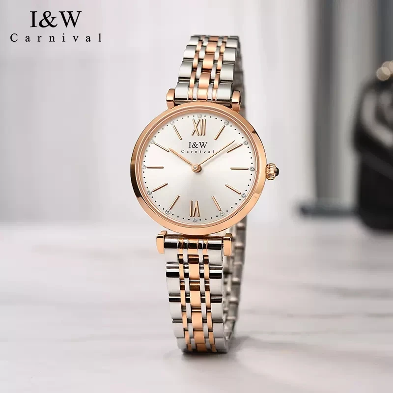 

Montres Femmes CARNIVAL Brand Fashion Watches for Women Ladies Luxury Girls Rose Gold Quartz Wristwatches Waterproof Reloj Mujer