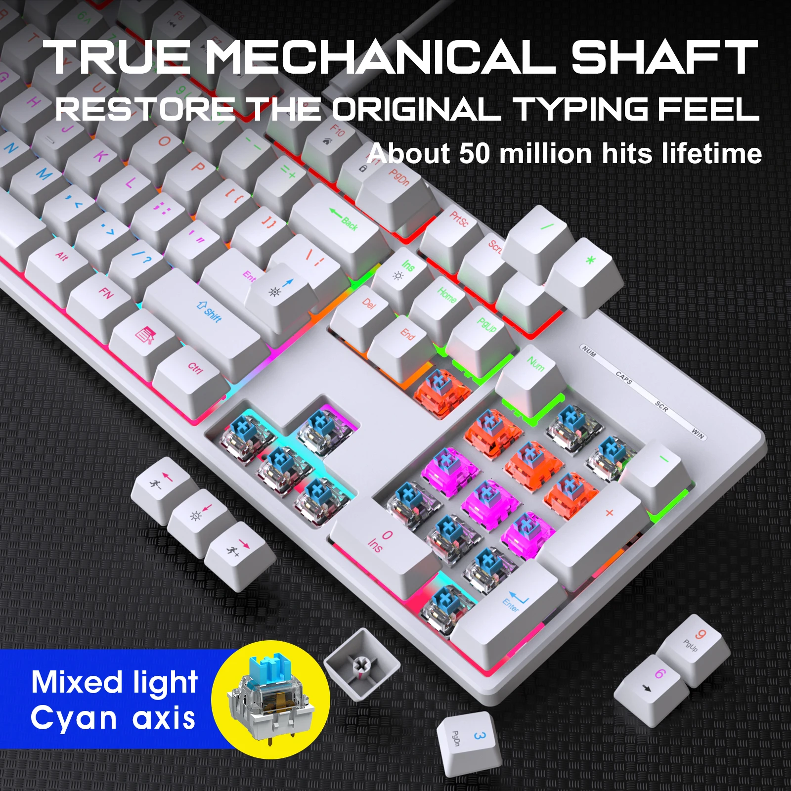 

K104 Backlit Mechanical Keyboard Wired RGB Gaming Keyboard Cyan Axis Keycaps for PC Laptop Desktop Esports Ergonomics Keyboard