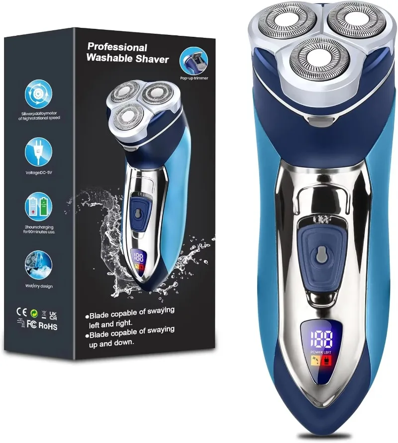 Sweker Electric Shaver for Men IPX7 Washable Pop-Up Trimmer 360° Floating Head Type-C Fast Charging LED Display Shaving Machine