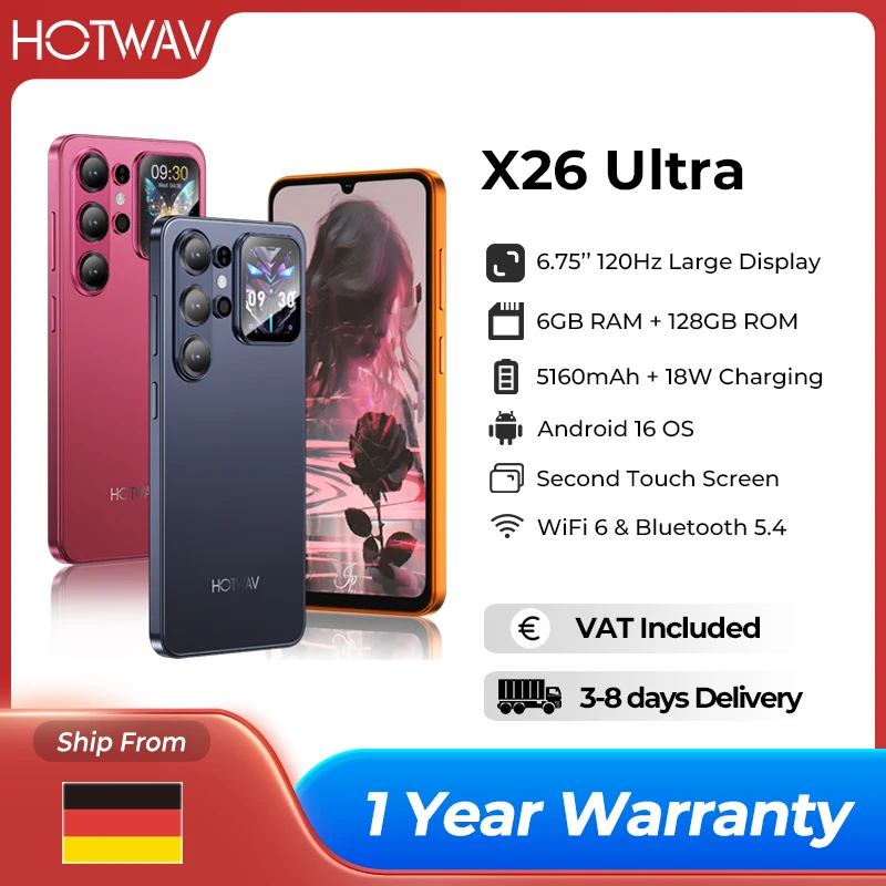 HOTWAV X26 Ultra Android 16 Ultradunne Smartphone 6.75” 120Hz Groot Scherm Cyber Island 13MP Camera Mobiele Telefoon 6GB RAM 128GB ROM 5160mAh Batterij 18W Snelladen Lichtgewicht Globale 4G WiFi 6 &