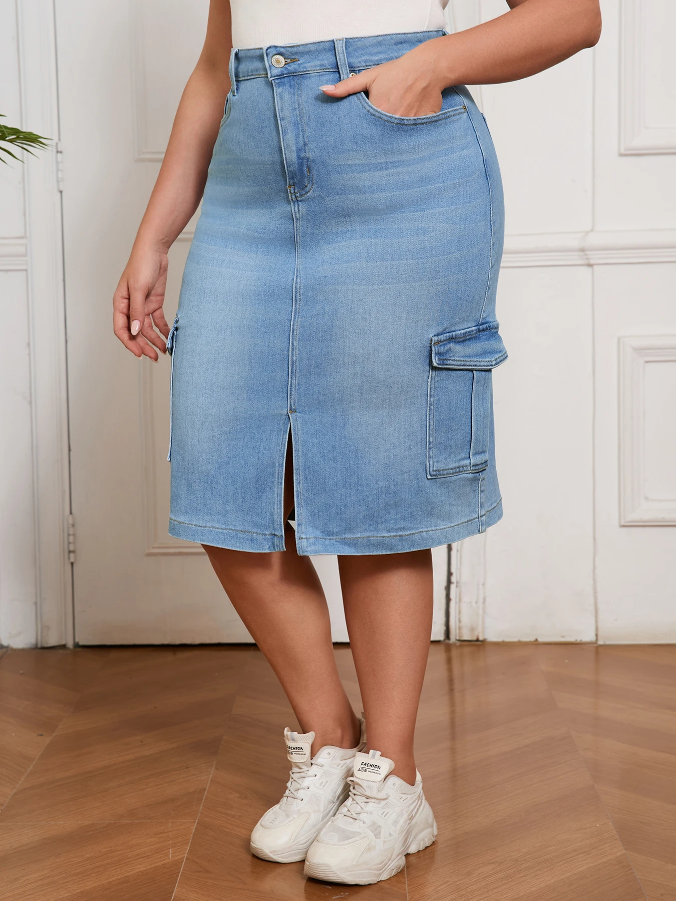 Women's Casual Cargo Denim Skirt High Waist Multi Pocket Design Fashion Clothing Everyday Streetwear Outfits Trendy Utility Look